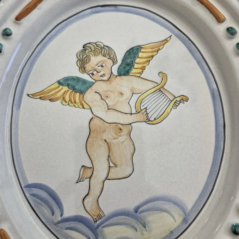 Pair Of Vintage Ceramiche d'Arte Sambuco Cherub Handpainted Ceramic Wall Plaques